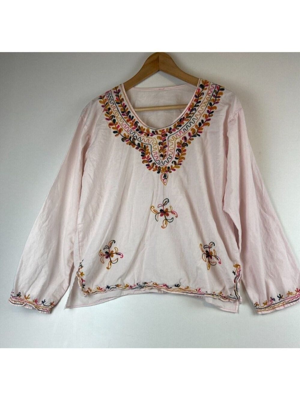 Women's Pale Pink Embroidered Cotton Blouse Size M - Picture 2 of 9